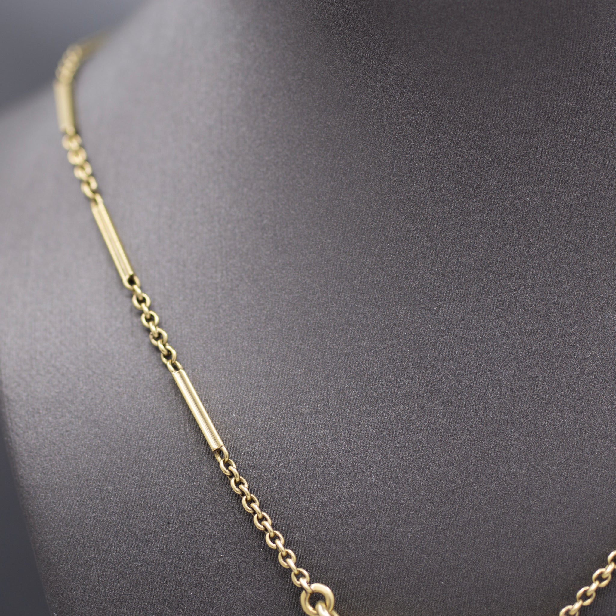Victorian Watch Chain Bar Link Necklace in 14k Yellow Gold 16" with Dog Clip