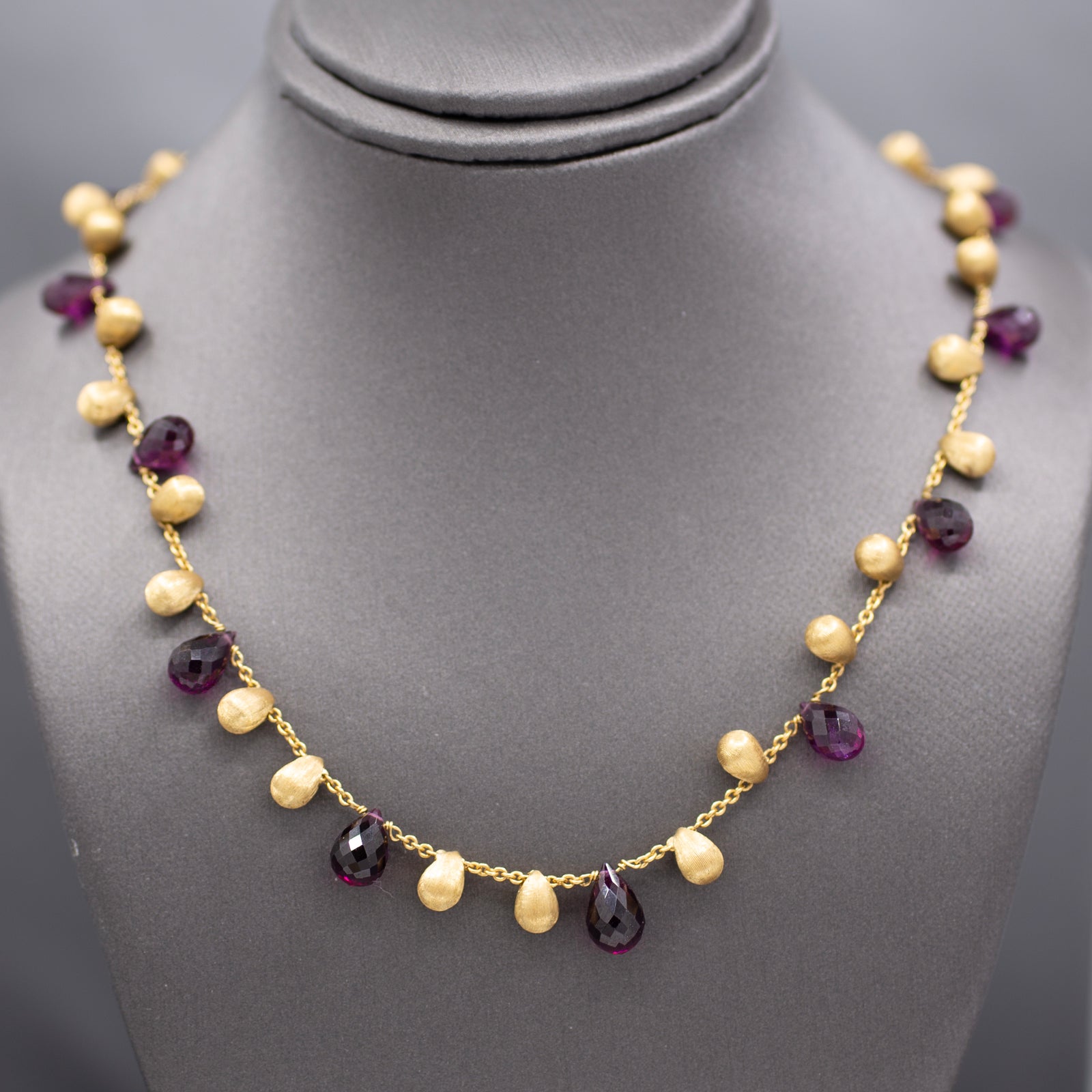 Marco Bicego Garnet Briolette Drop Necklace in 18k Yellow Gold