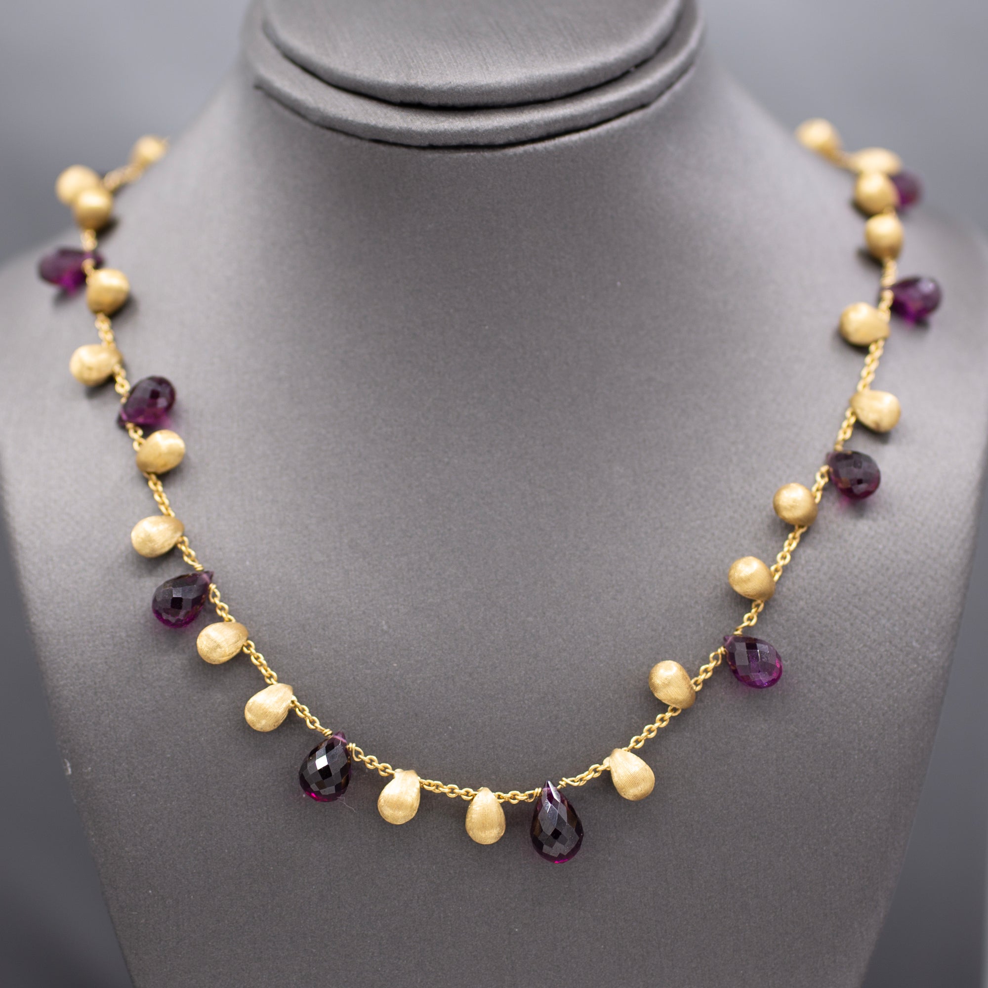 Marco Bicego Garnet Briolette Drop Necklace in 18k Yellow Gold