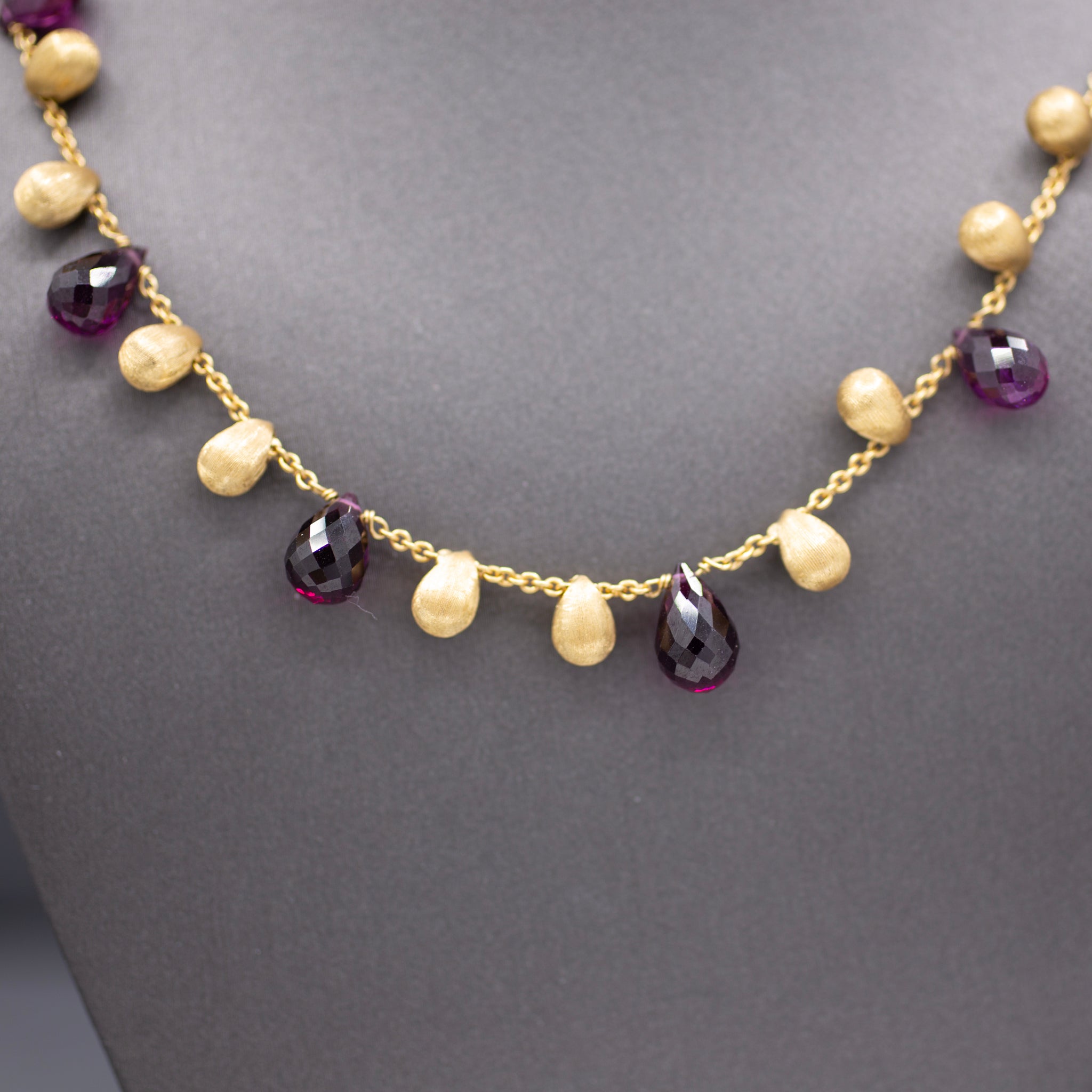 Marco Bicego Garnet Briolette Drop Necklace in 18k Yellow Gold