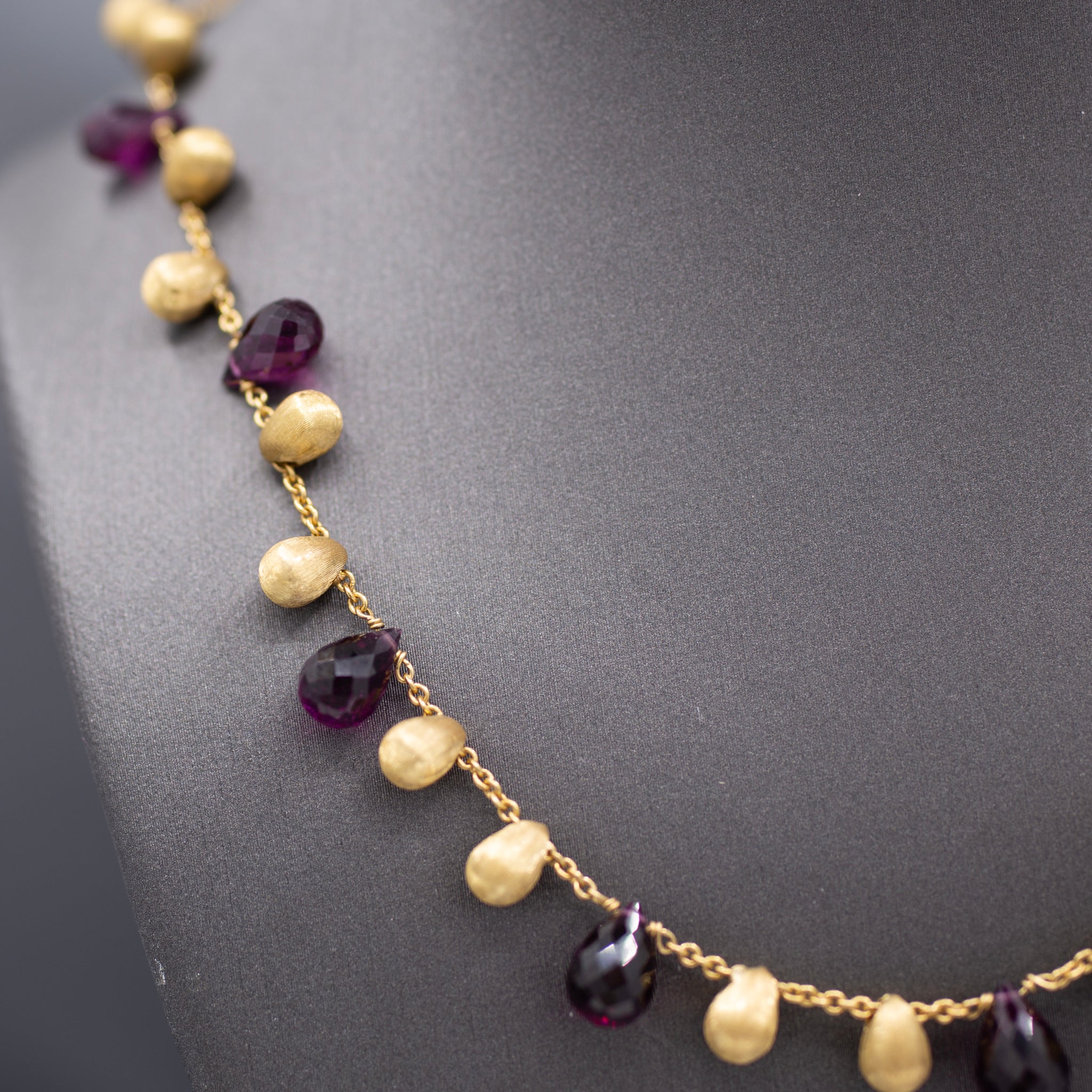 Marco Bicego Garnet Briolette Drop Necklace in 18k Yellow Gold