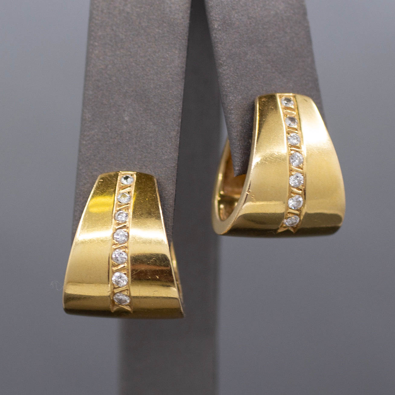 Sleek Modern Diamond U Hoop Earrings in 18k Yellow Gold
