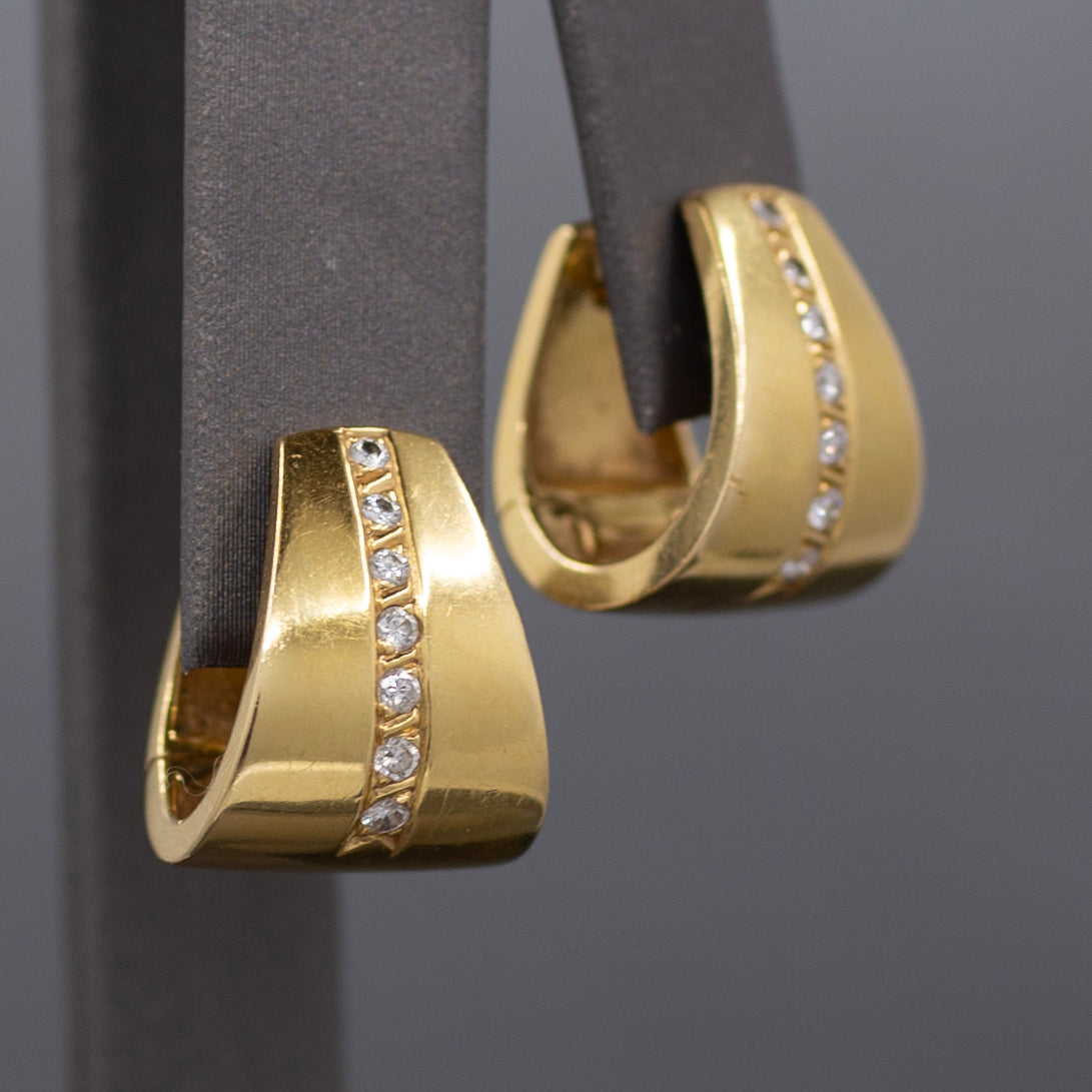 Sleek Modern Diamond U Hoop Earrings in 18k Yellow Gold
