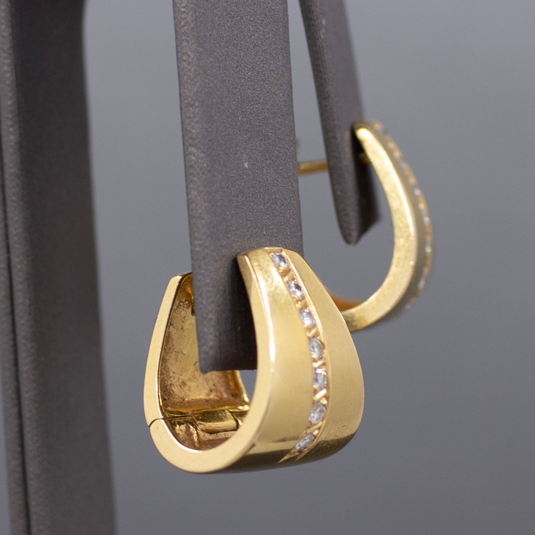 Sleek Modern Diamond U Hoop Earrings in 18k Yellow Gold