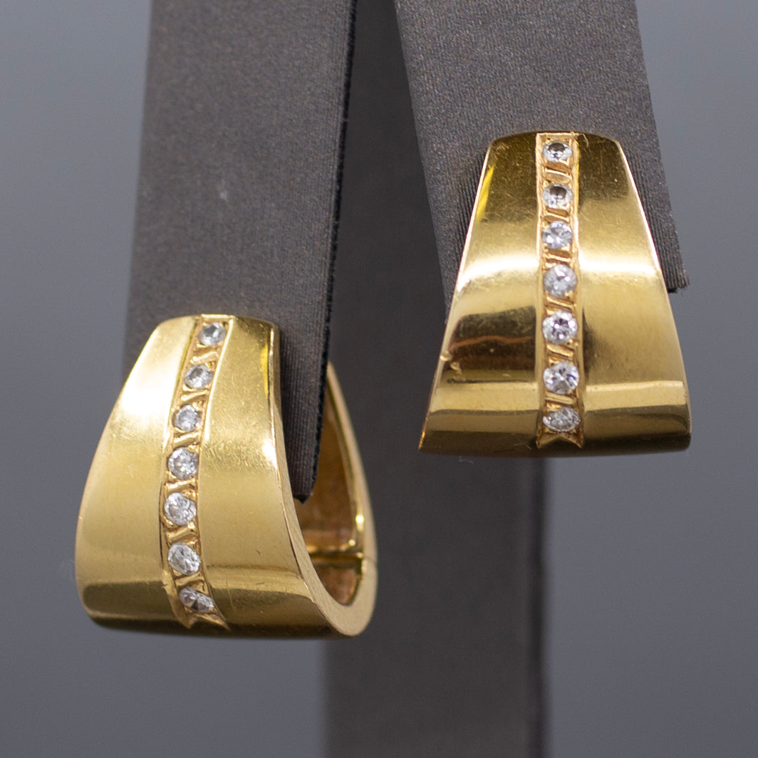 Sleek Modern Diamond U Hoop Earrings in 18k Yellow Gold