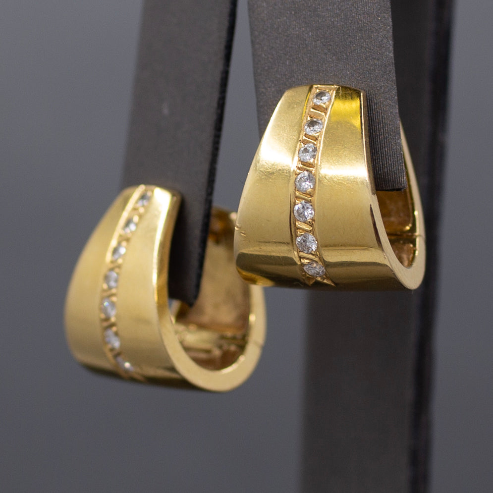 Sleek Modern Diamond U Hoop Earrings in 18k Yellow Gold