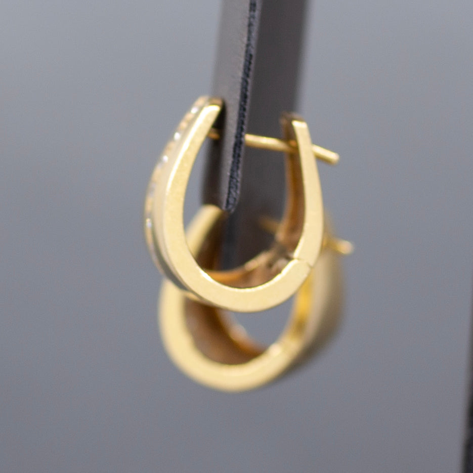 Sleek Modern Diamond U Hoop Earrings in 18k Yellow Gold