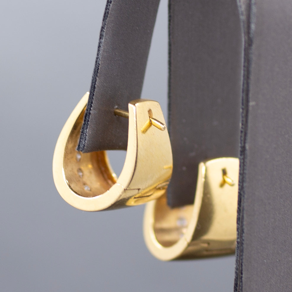 Sleek Modern Diamond U Hoop Earrings in 18k Yellow Gold