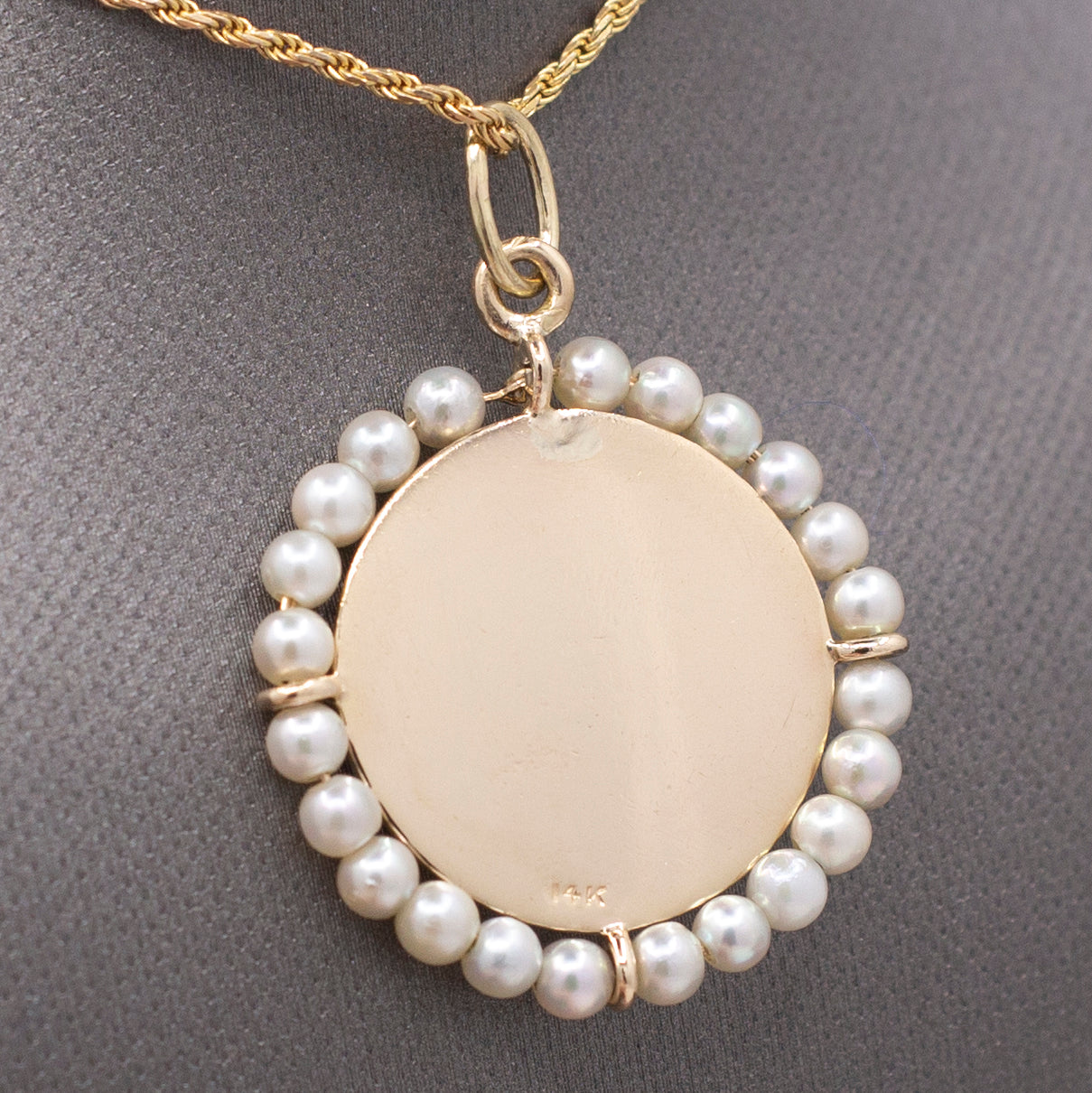 Pearl Encrusted St. Christopher Medallion Pendant in Solid 14k Yellow Gold