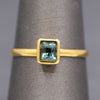 Handcrafted Bezel Set Teal Green Sapphire Solitaire Ring in 18k Yellow Gold