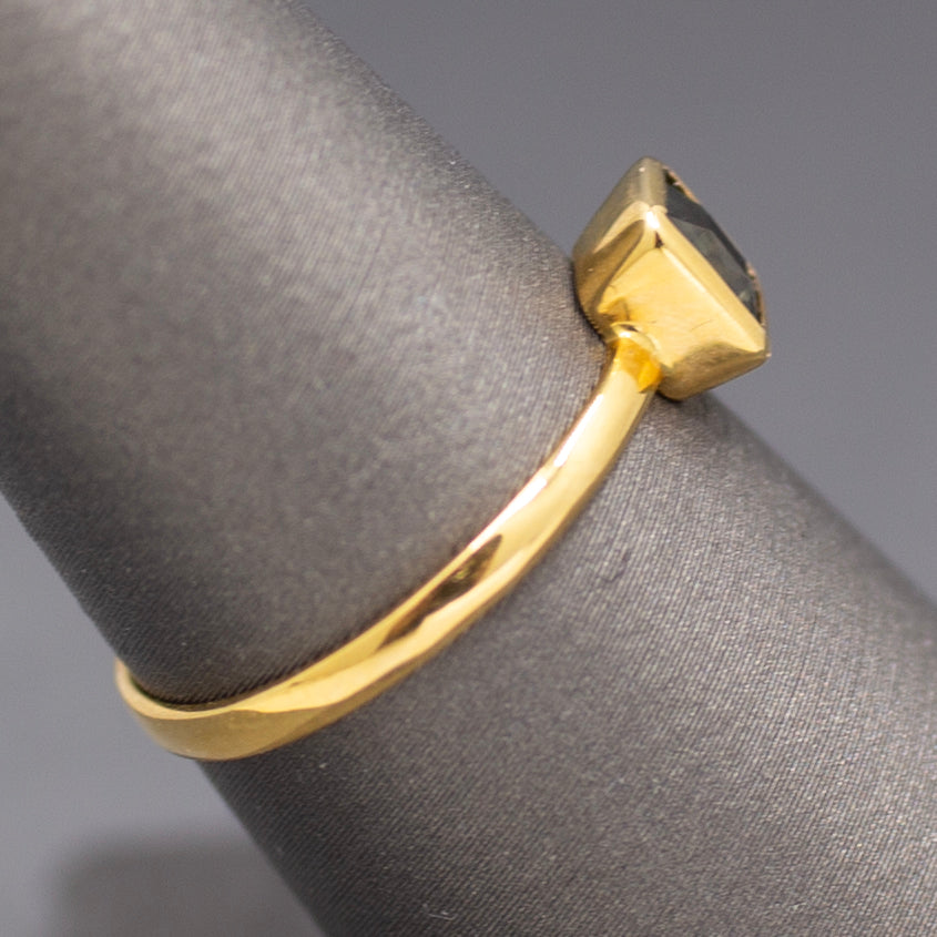 Handcrafted Bezel Set Teal Green Sapphire Solitaire Ring in 18k Yellow Gold