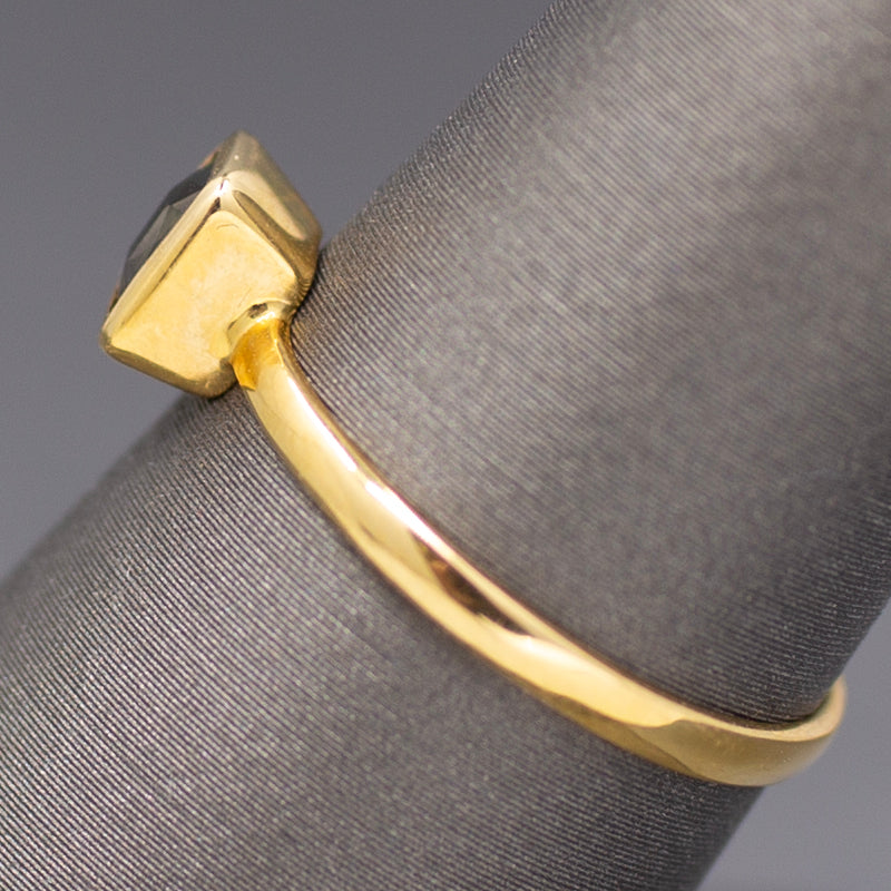 Handcrafted Bezel Set Teal Green Sapphire Solitaire Ring in 18k Yellow Gold