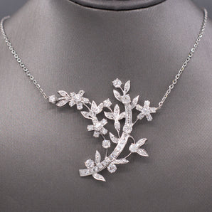 Art Deco Peruzzzi and Old European Cut Diamond Floral Spray Necklace in Platinum