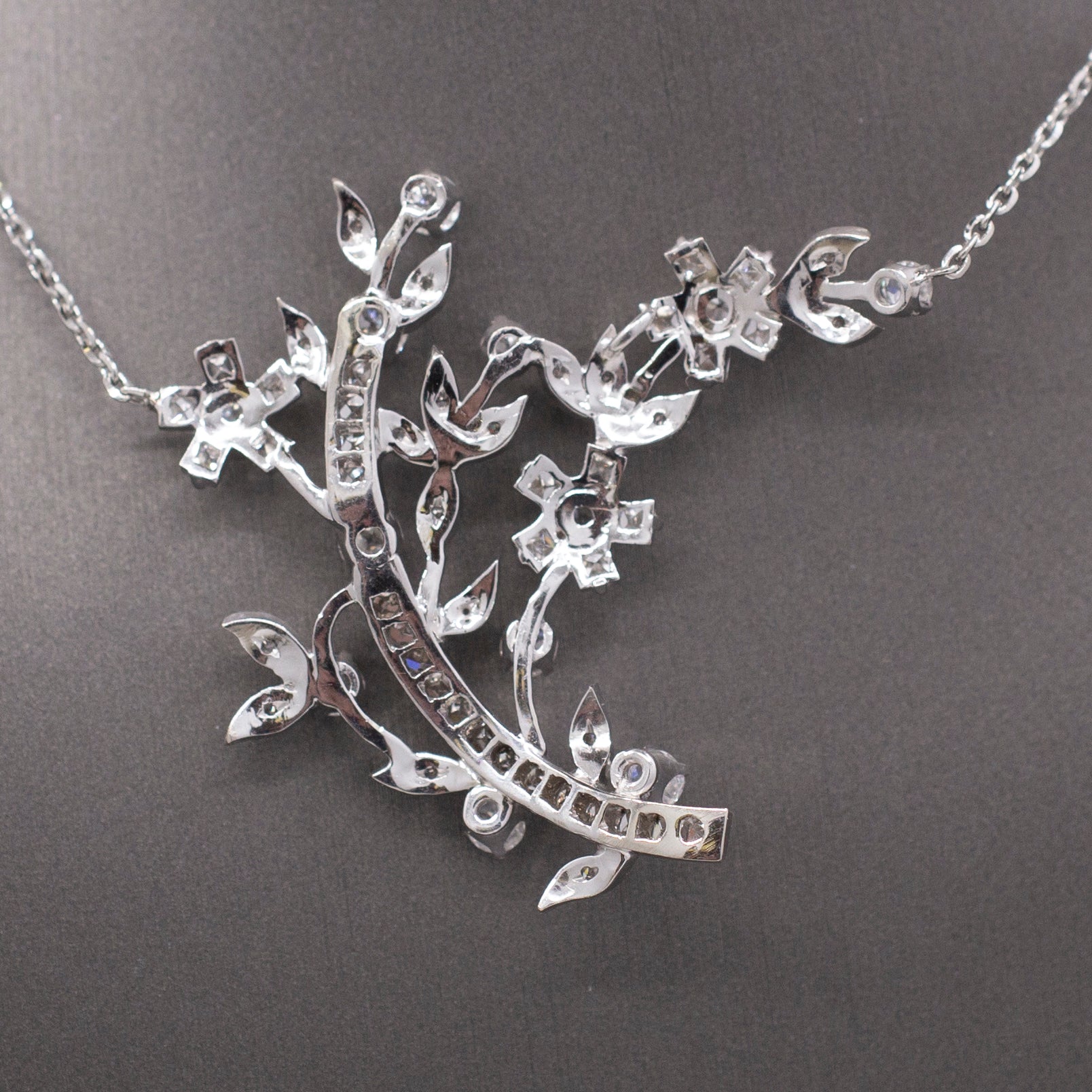 Art Deco Peruzzzi and Old European Cut Diamond Floral Spray Necklace in Platinum