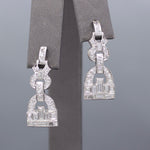 Sparkling Art Deco Baguette and Round Diamond Dangle Earrings in Platinum