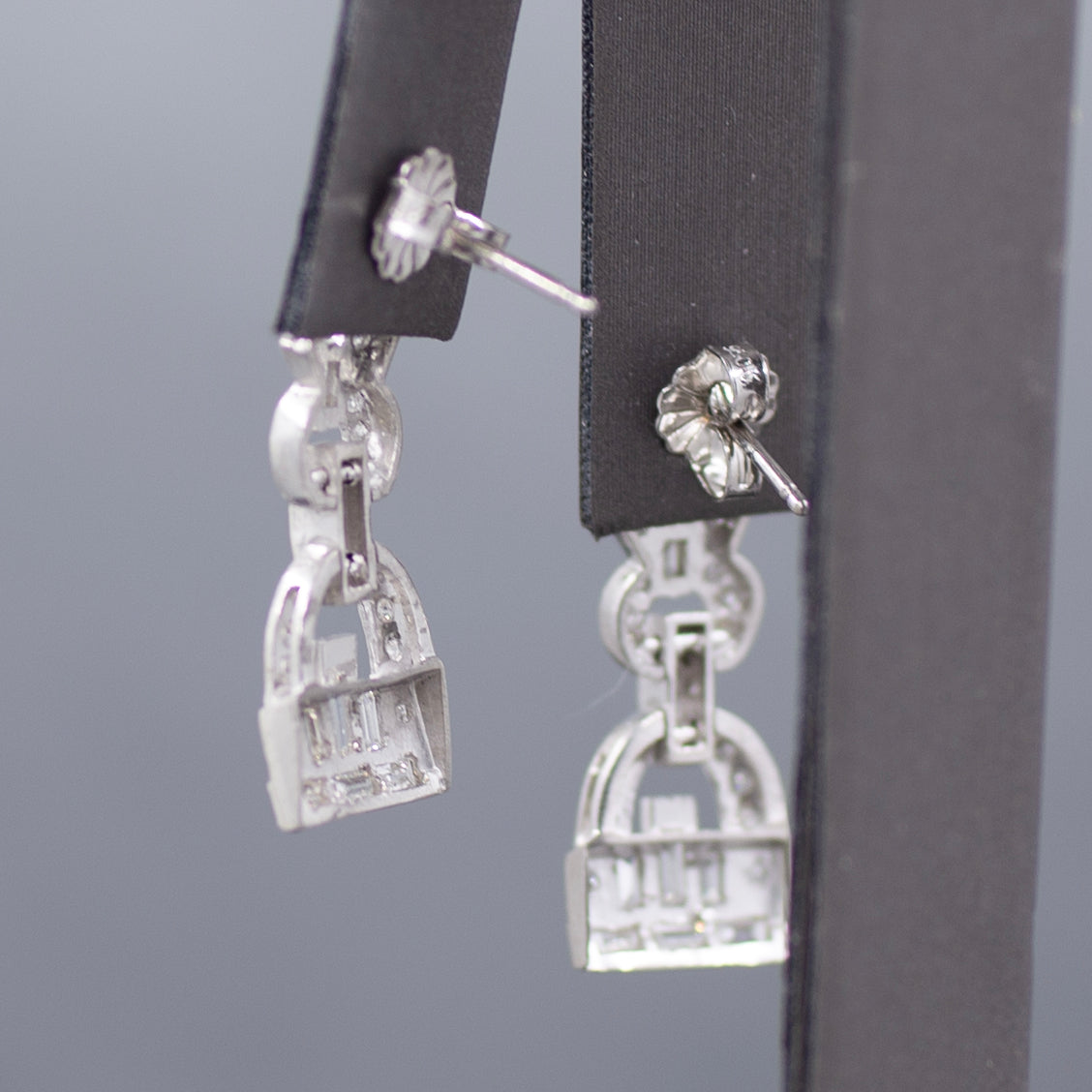 Sparkling Art Deco Baguette and Round Diamond Dangle Earrings in Platinum