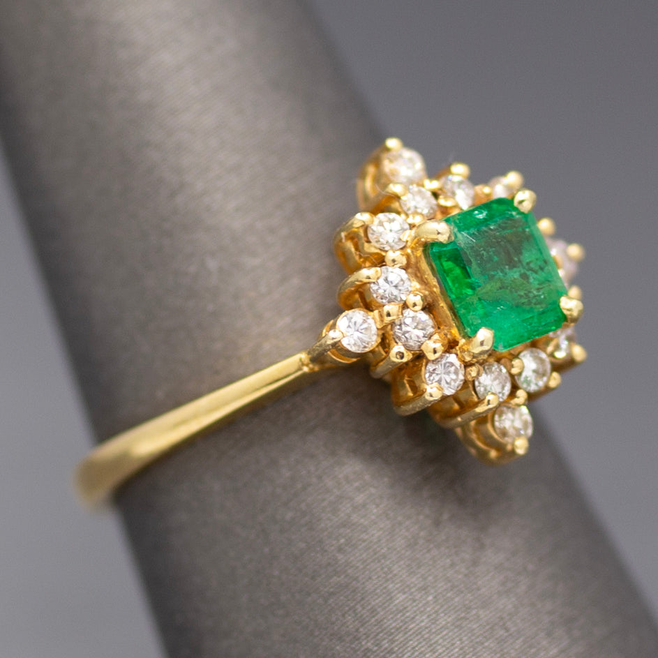 Sparkling Emerald and Diamond North Star Ring in 14k Yellow Gold