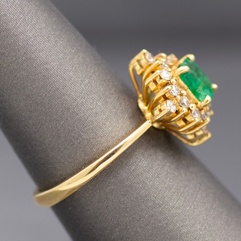 Sparkling Emerald and Diamond North Star Ring in 14k Yellow Gold