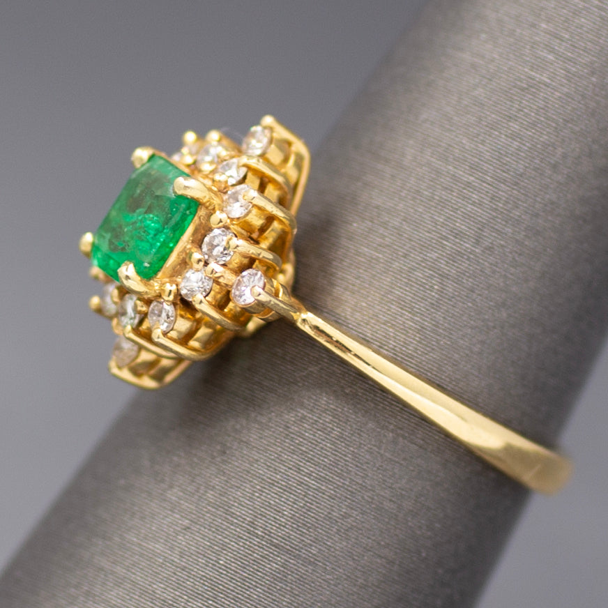 Sparkling Emerald and Diamond North Star Ring in 14k Yellow Gold