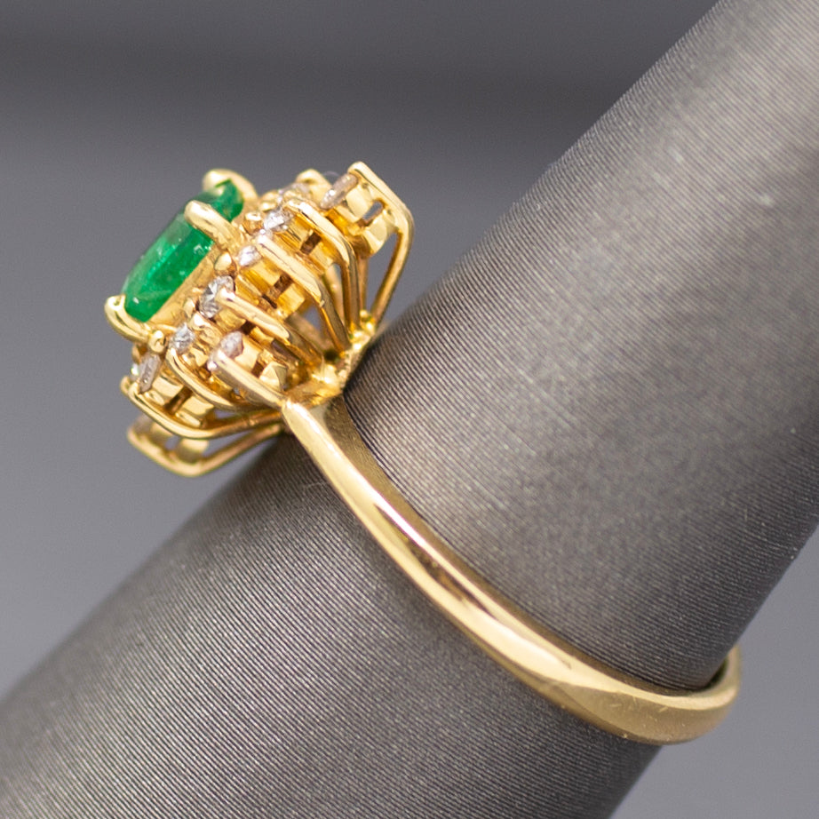 Sparkling Emerald and Diamond North Star Ring in 14k Yellow Gold