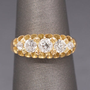 Antique Victorian Belcher Set Old European Cut Diamond Ring in 14k Yellow Gold