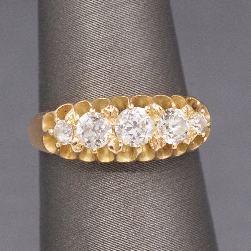 Antique Victorian Belcher Set Old European Cut Diamond Ring in 14k Yellow Gold