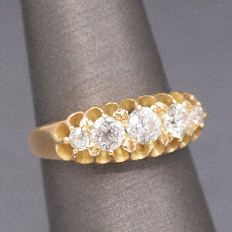 Antique Victorian Belcher Set Old European Cut Diamond Ring in 14k Yellow Gold