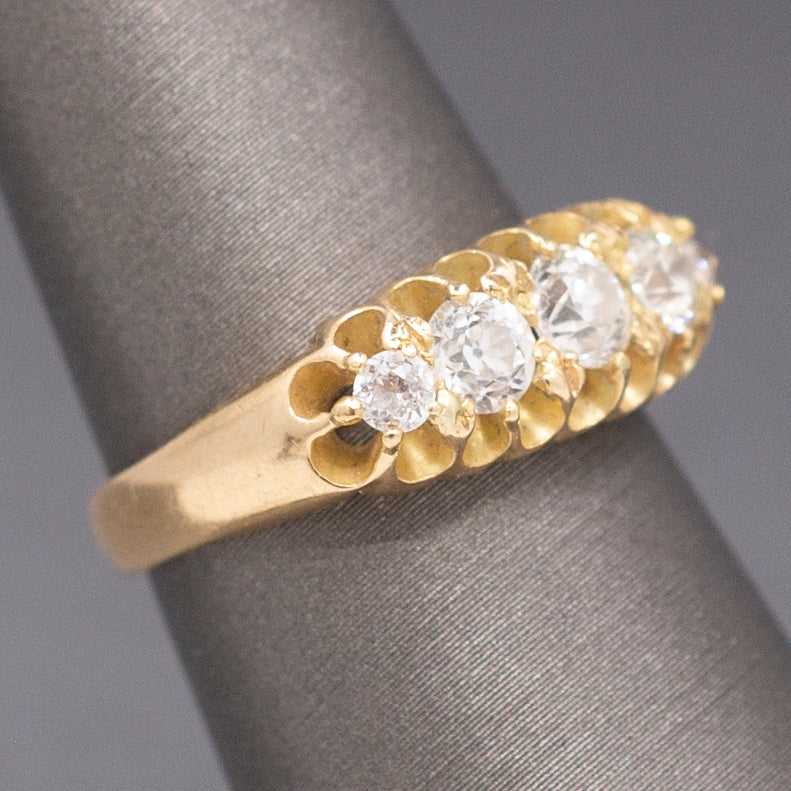 Antique Victorian Belcher Set Old European Cut Diamond Ring in 14k Yellow Gold