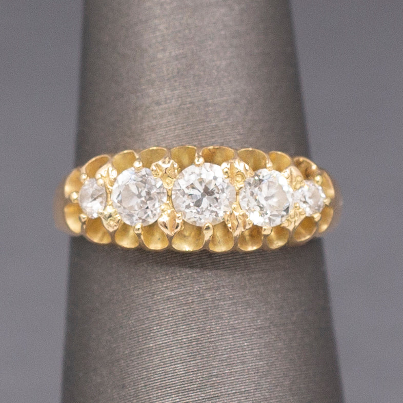 Antique Victorian Belcher Set Old European Cut Diamond Ring in 14k Yellow Gold