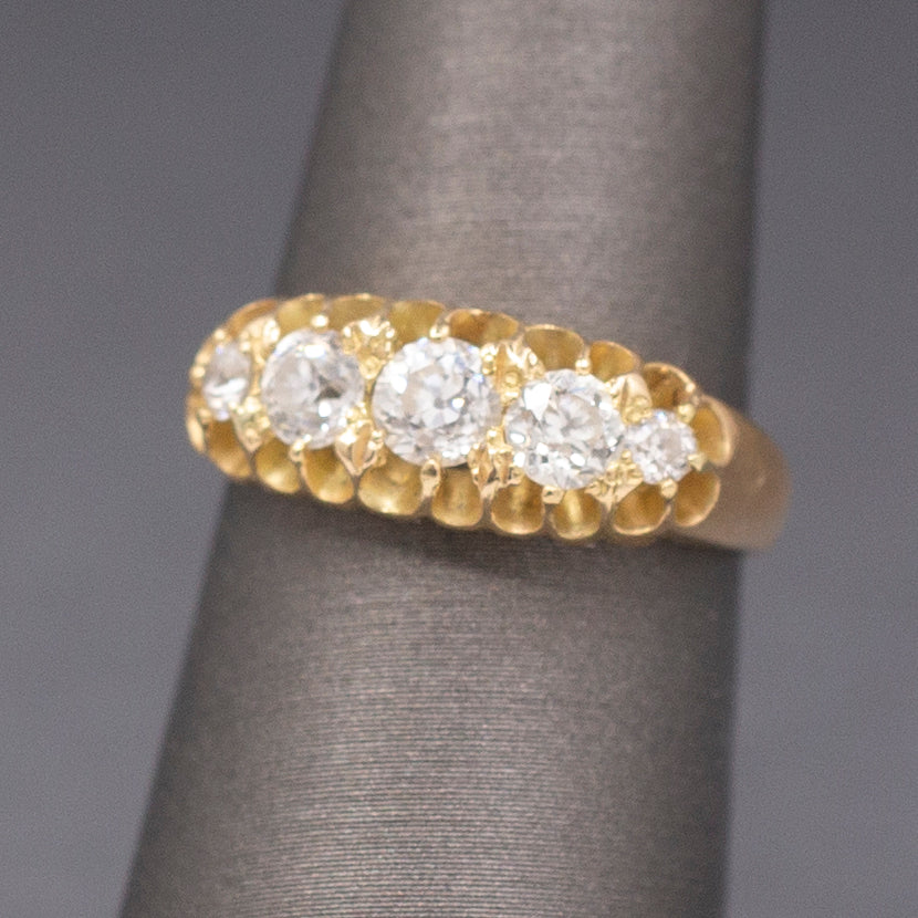 Antique Victorian Belcher Set Old European Cut Diamond Ring in 14k Yellow Gold