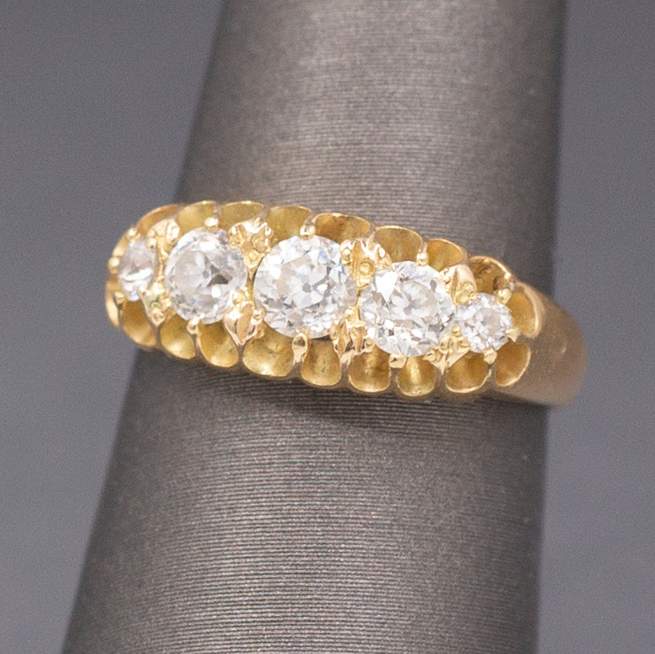 Antique Victorian Belcher Set Old European Cut Diamond Ring in 14k Yellow Gold