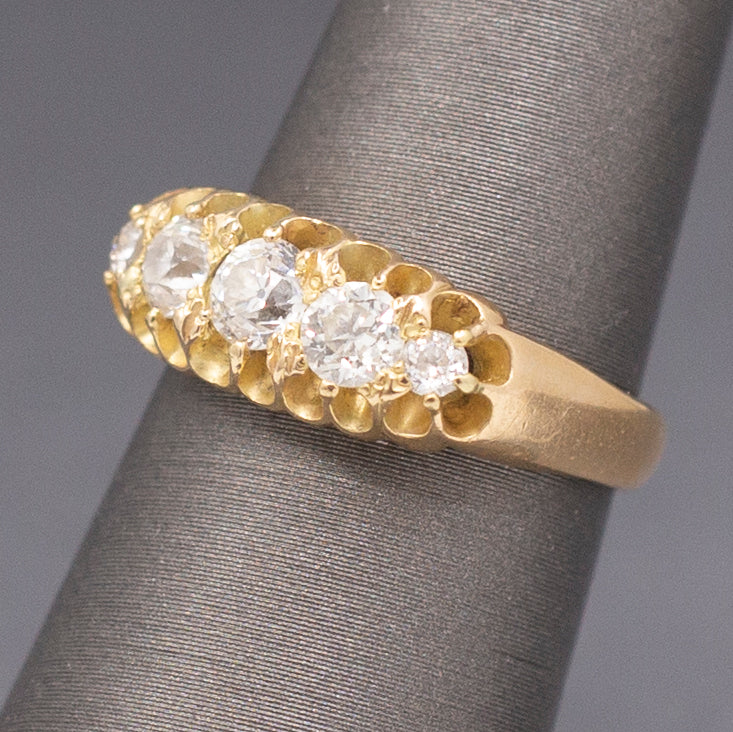 Antique Victorian Belcher Set Old European Cut Diamond Ring in 14k Yellow Gold