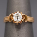 Antique Old Mine Cut Diamond Solitaire in Architectural 14k Rose Gold Ring