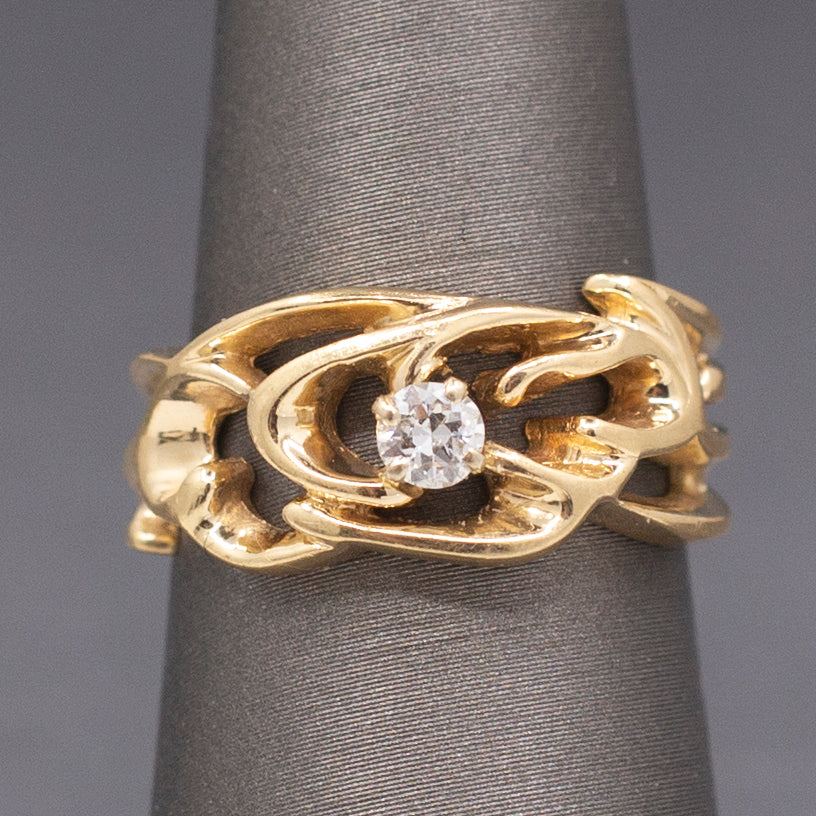 Old European Cut Diamond Abstract Band Ring in 14k Yellow Gold