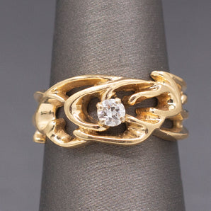 Old European Cut Diamond Abstract Band Ring in 14k Yellow Gold