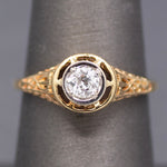 Art Deco Old MineCut Diamond Solitaire in 14k White and Yellow Gold