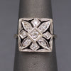 Late Art Deco Square Pierced Old Cut Diamond Ring in 14k White Gold