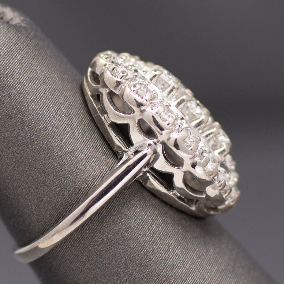 Late Art Deco Diamond Petite Navette Cluster Ring in 14k White Gold