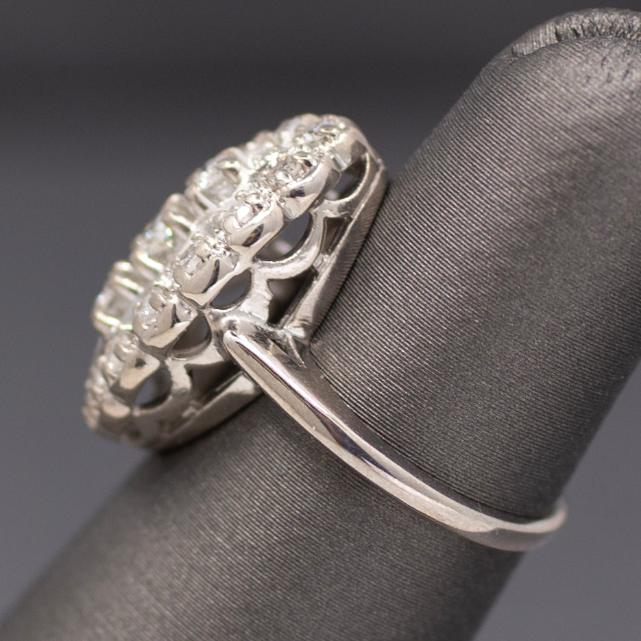 Late Art Deco Diamond Petite Navette Cluster Ring in 14k White Gold