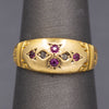 Antique Victorian Ruby and Rose Cut Diamond Band Ring in 18k Yellow Gold