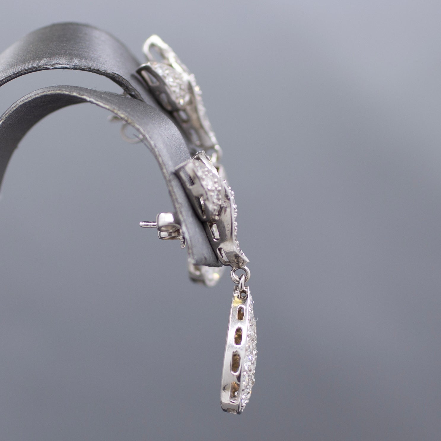 Vintage Pave' Diamond Pear Drop Earrings in 14k White Gold