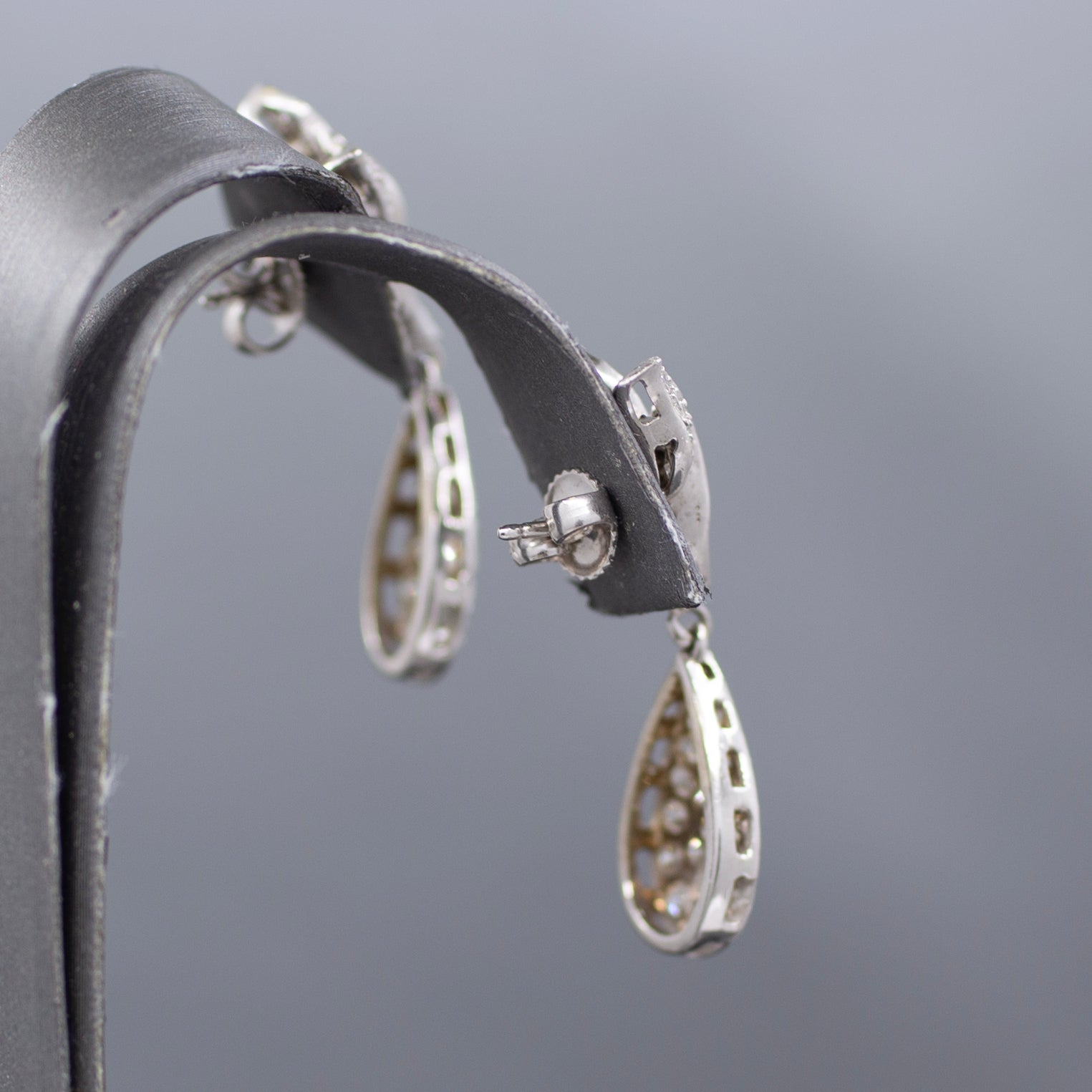 Vintage Pave' Diamond Pear Drop Earrings in 14k White Gold