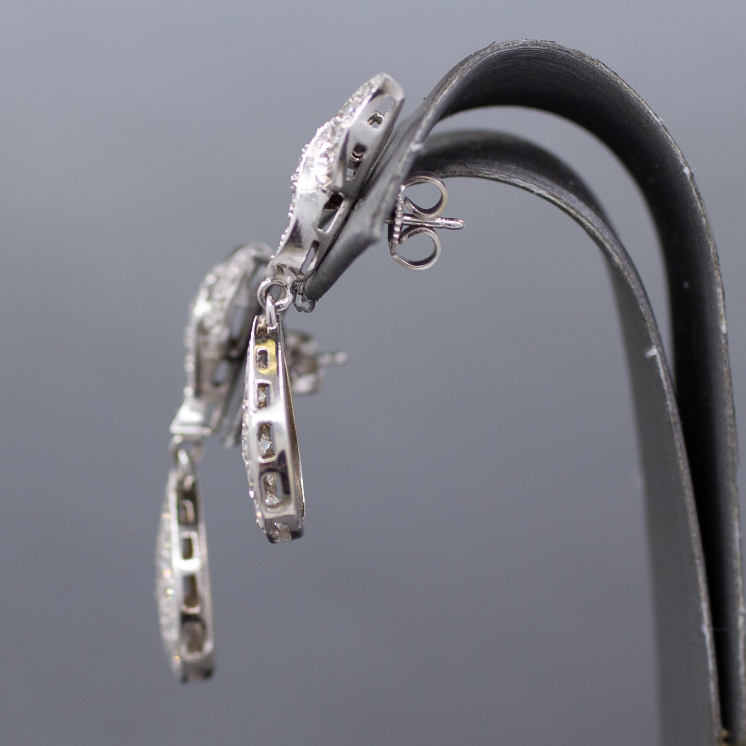 Vintage Pave' Diamond Pear Drop Earrings in 14k White Gold