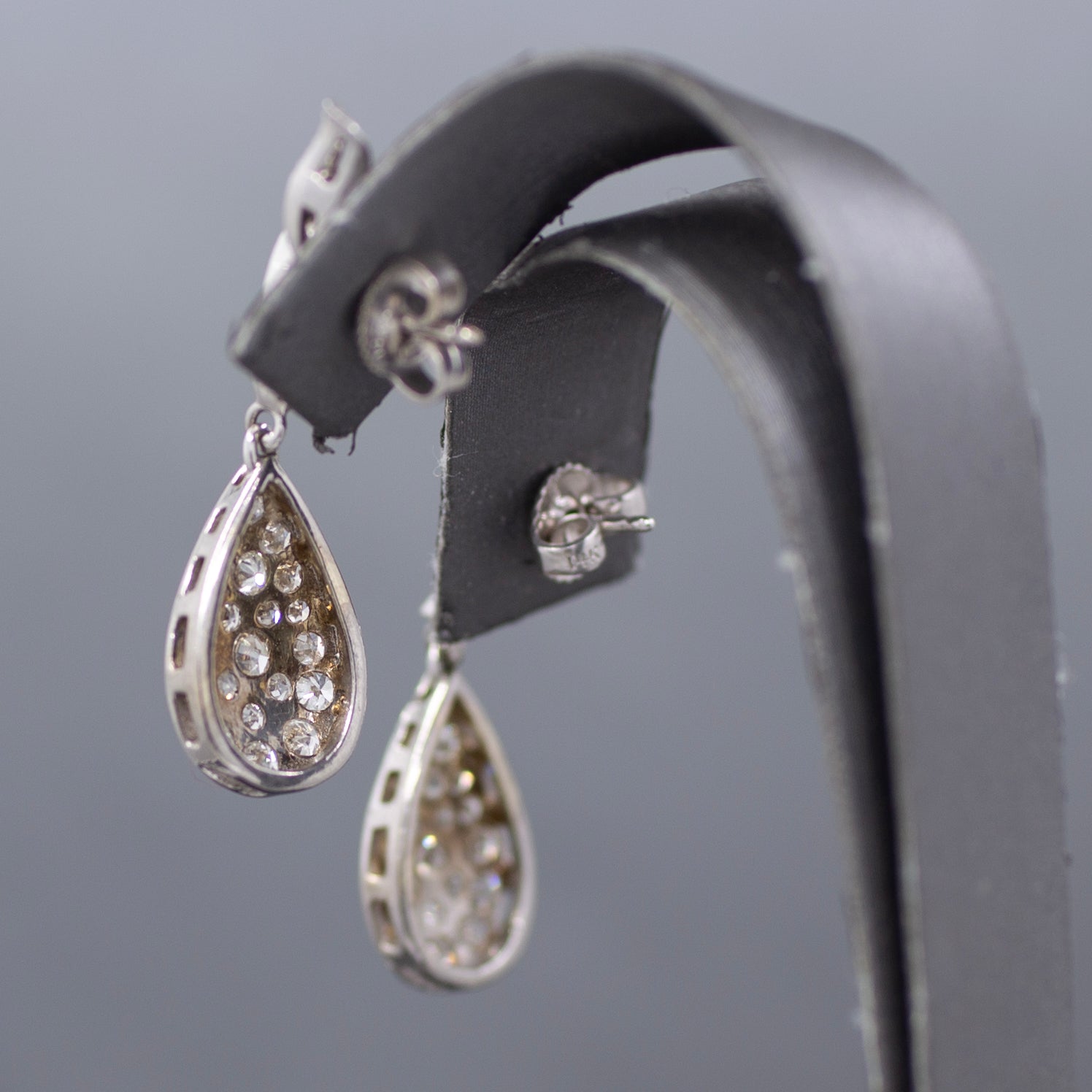 Vintage Pave' Diamond Pear Drop Earrings in 14k White Gold