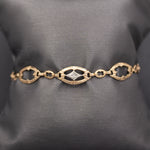 xAntique Edwardian Link Bracelet with Diamond Accents in 9k Rosy Gold