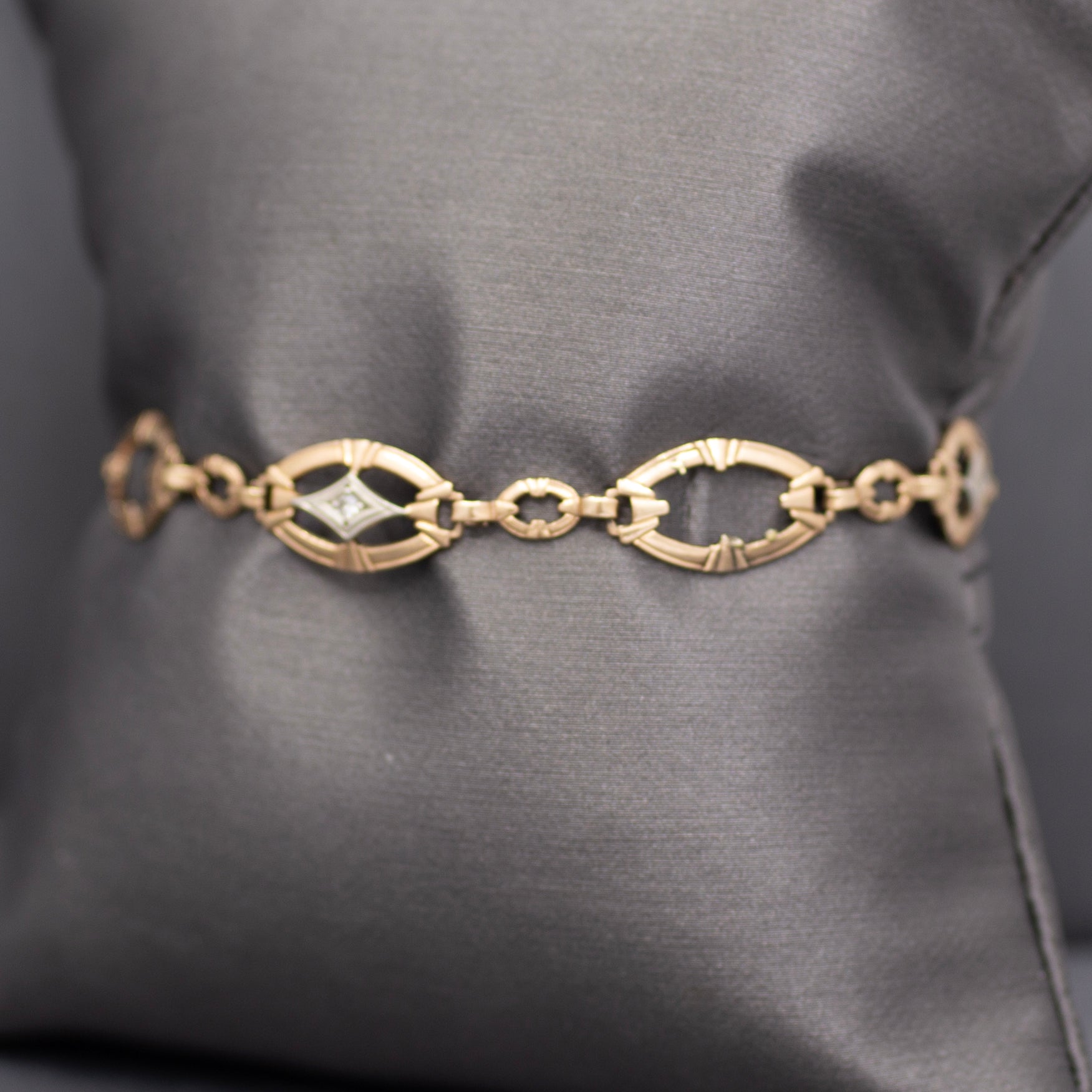 Antique Edwardian Link Bracelet with Diamond Accents in 9k Rosy Gold