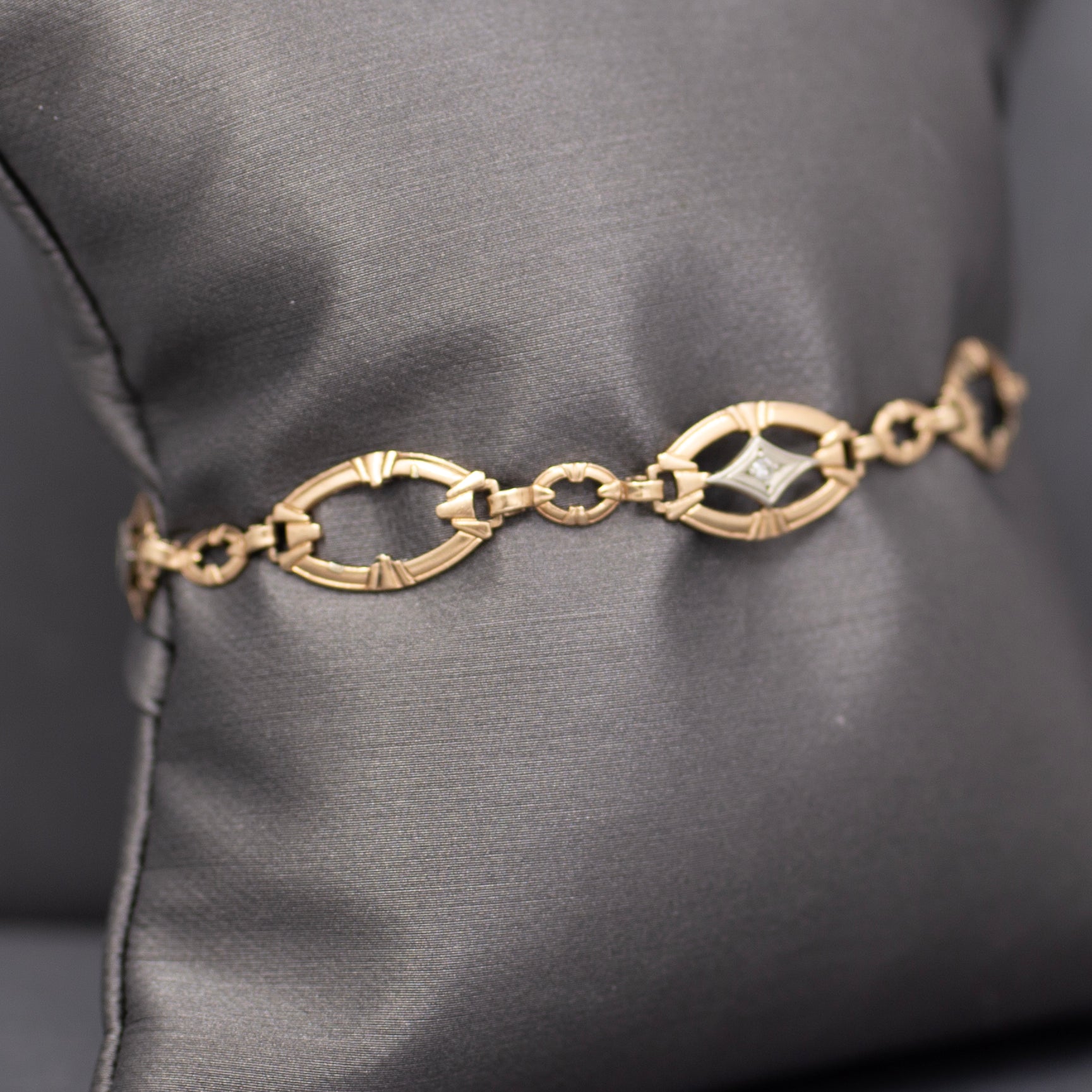 Antique Edwardian Link Bracelet with Diamond Accents in 9k Rosy Gold