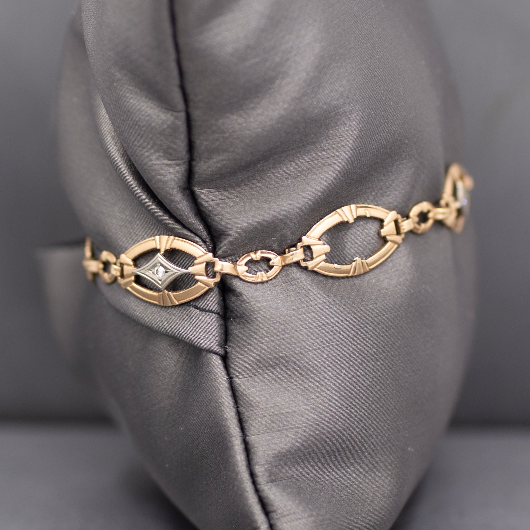 Antique Edwardian Link Bracelet with Diamond Accents in 9k Rosy Gold