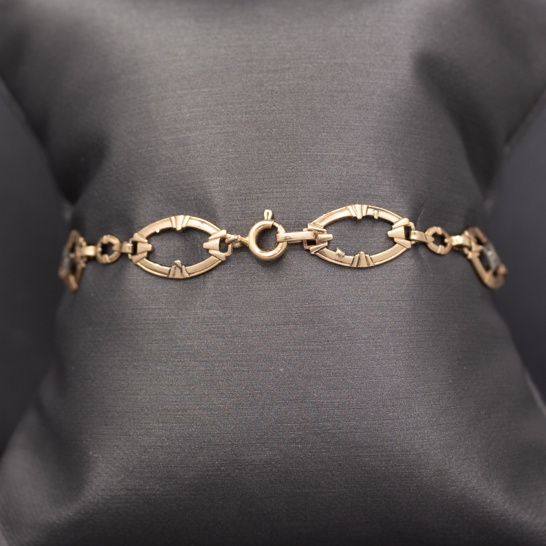 Antique Edwardian Link Bracelet with Diamond Accents in 9k Rosy Gold