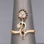Antique Victorian Rose Cut Diamond Flower Ring in 14k Rose Gold